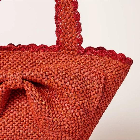 NWT ♠️ Kate Spade Target Raffia Bow Large Tote Bag Red Woven Straw Summer Purse - Picture 10 of 10